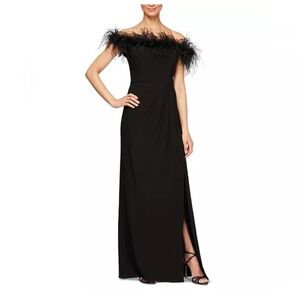 Alex Evenings Black Off-Shoulder Maxi Dress